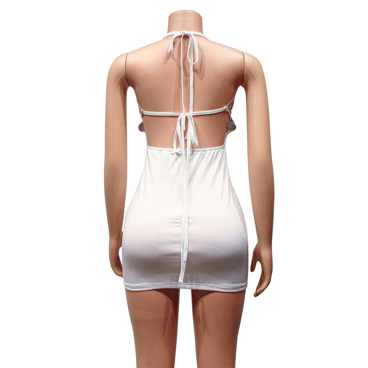 Summer women's sexy mesh Beaded See-Through nightclub dress 8