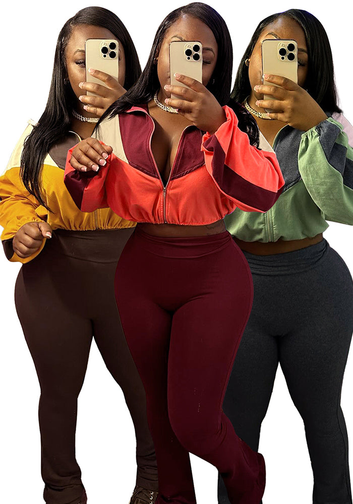 Sports Casual Women's Color Matching Crop High Waist Micro Bell Two-Piece Pants Set