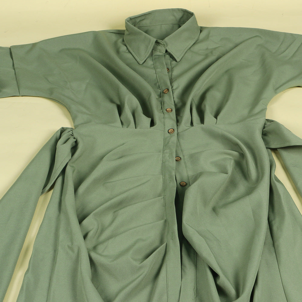 Women Sexy Lace-Up Buttoned Long-Sleeved Dress 35