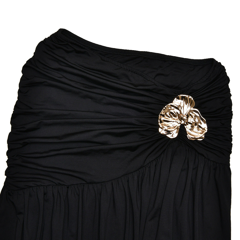 Women Halter Neck sexy slit pleated Backless jumpsuit and skirt two-piece set 21