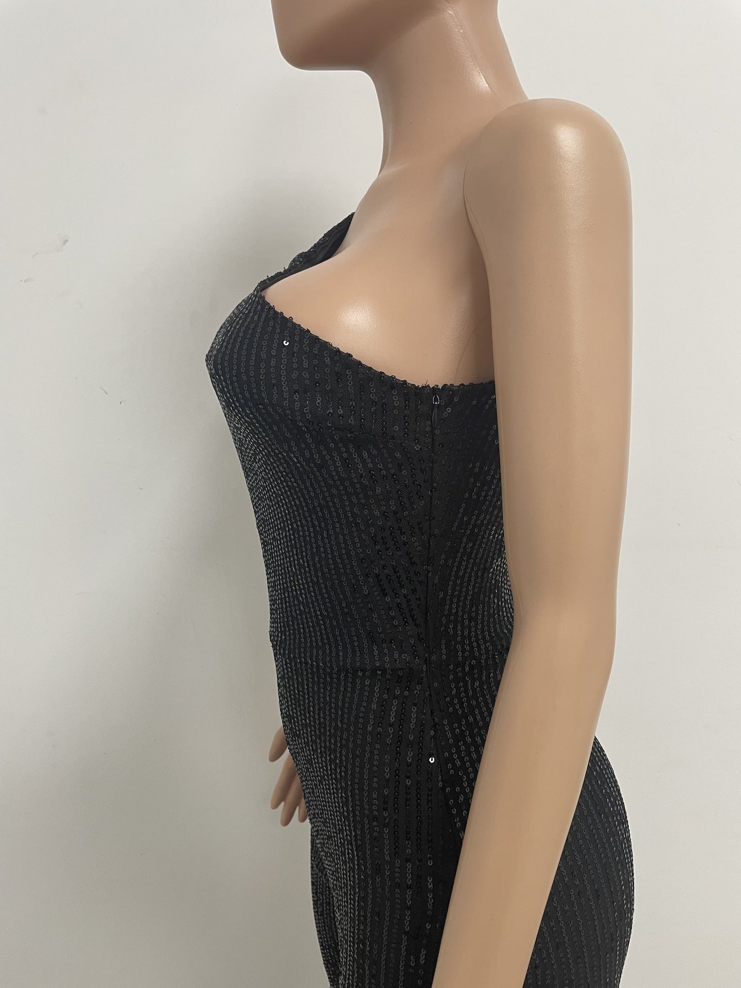 Women's Sleeveless One Shoulder Low Back Sequined Jumpsuit 37