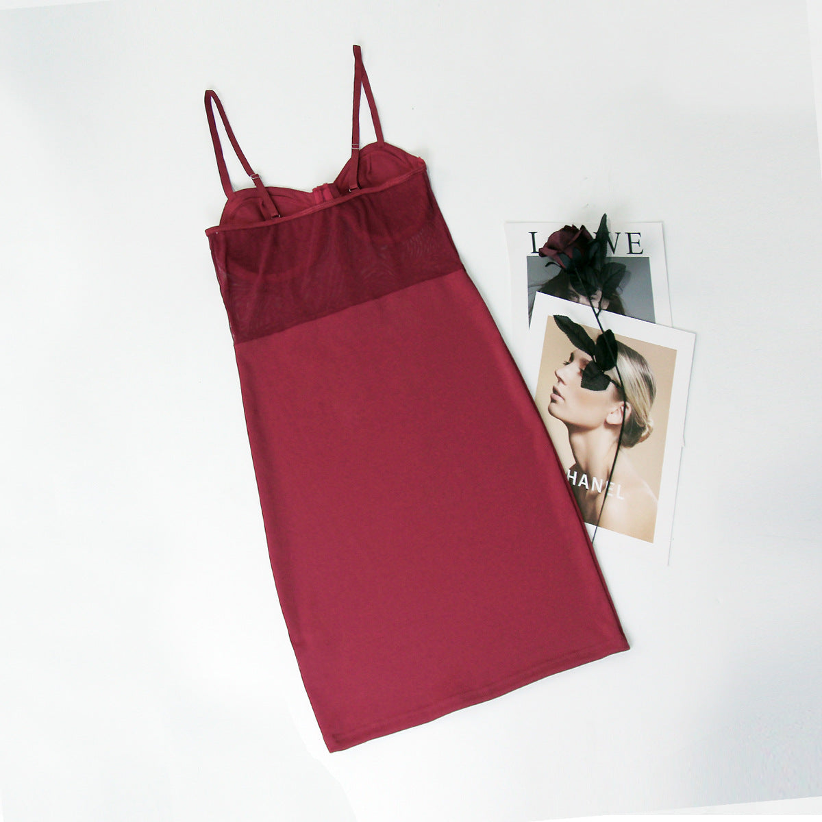 Sexy Patchwork Straps See-Through Underwire Herringbone Bodycon Dress 18