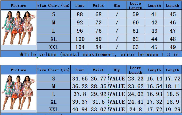 women's autumn and winter long sleeve printed pleated skirt suit 10