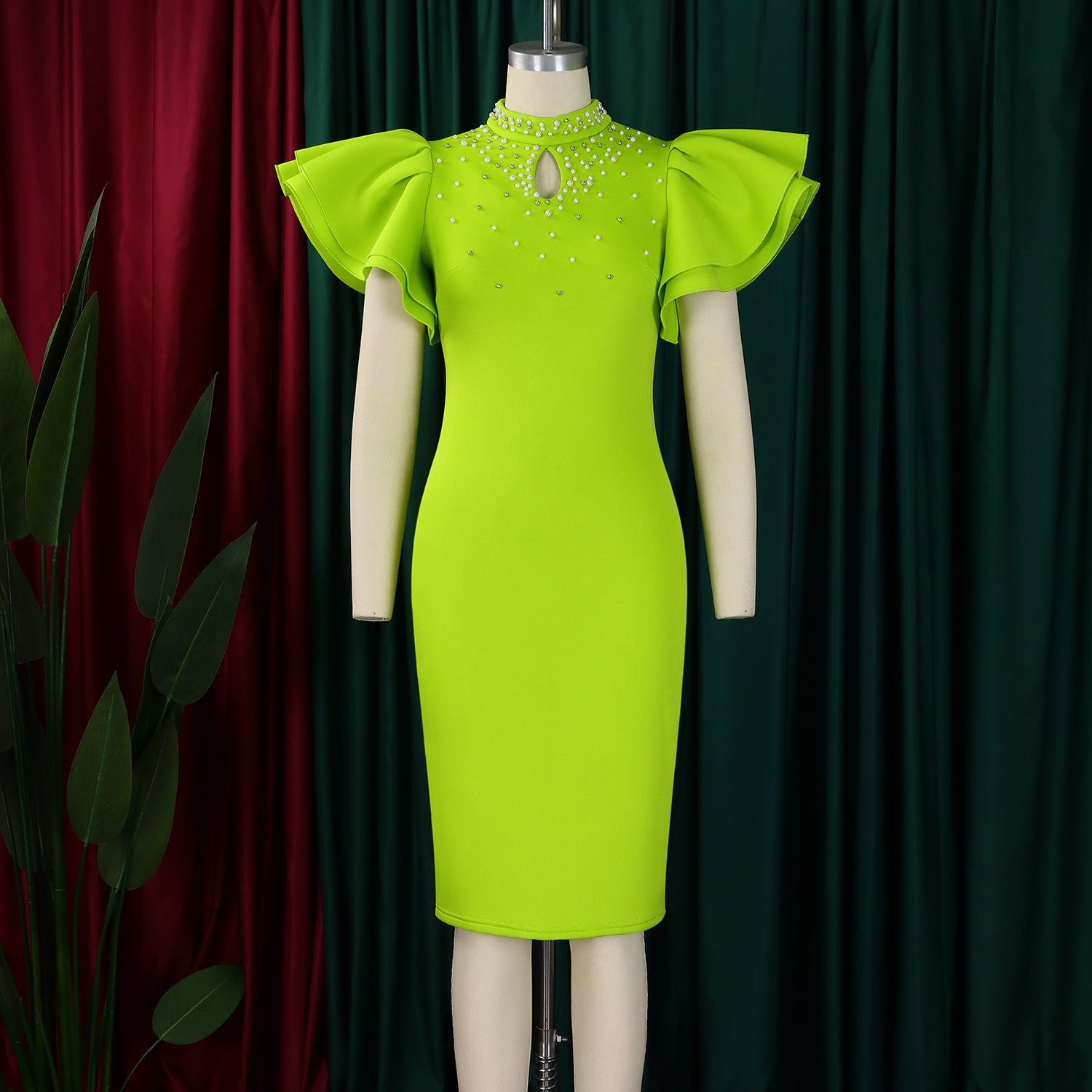 Women Sexy Ruffle Sleeve Beaded Party African Dress 20