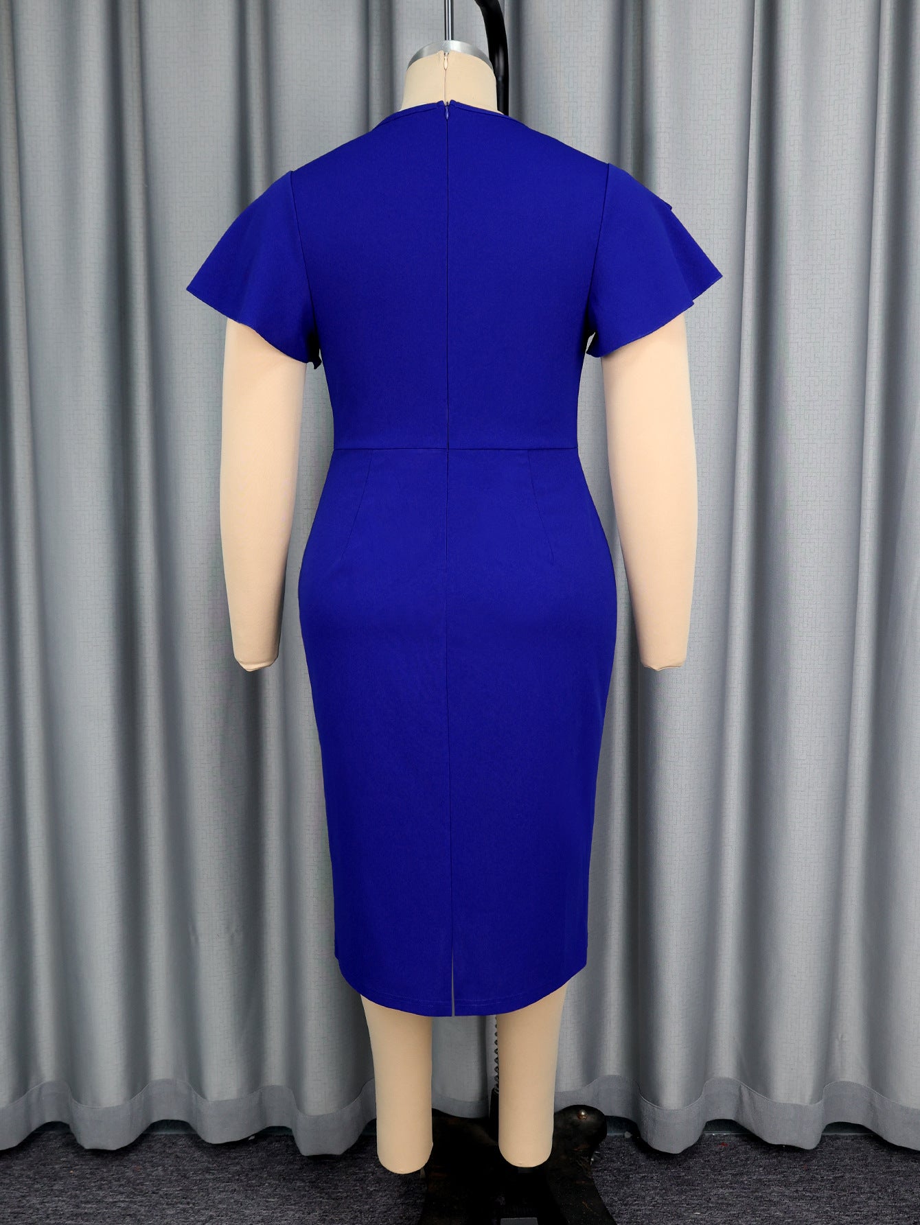 Plus Size Blue V-Neck Chic Dress Flounce Rhinestone Slit Elegant Fashion Midi Dress 6