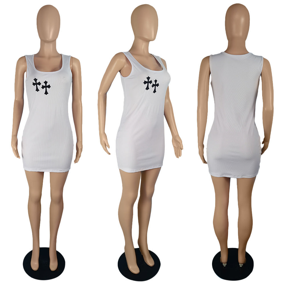 Women's Fashion Cross Pattern Printed Strap Bodycon Dress 8