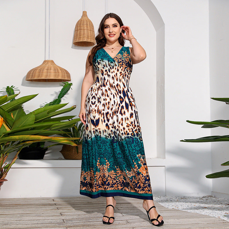 Plus Size Dress Low Back Deep V Neck Retro Paisley Plus Size Long Dress 9