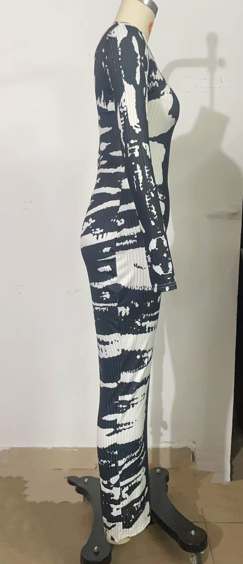 Women Printed Long Sleeve Square Neck Sexy Bodycon Dress 15