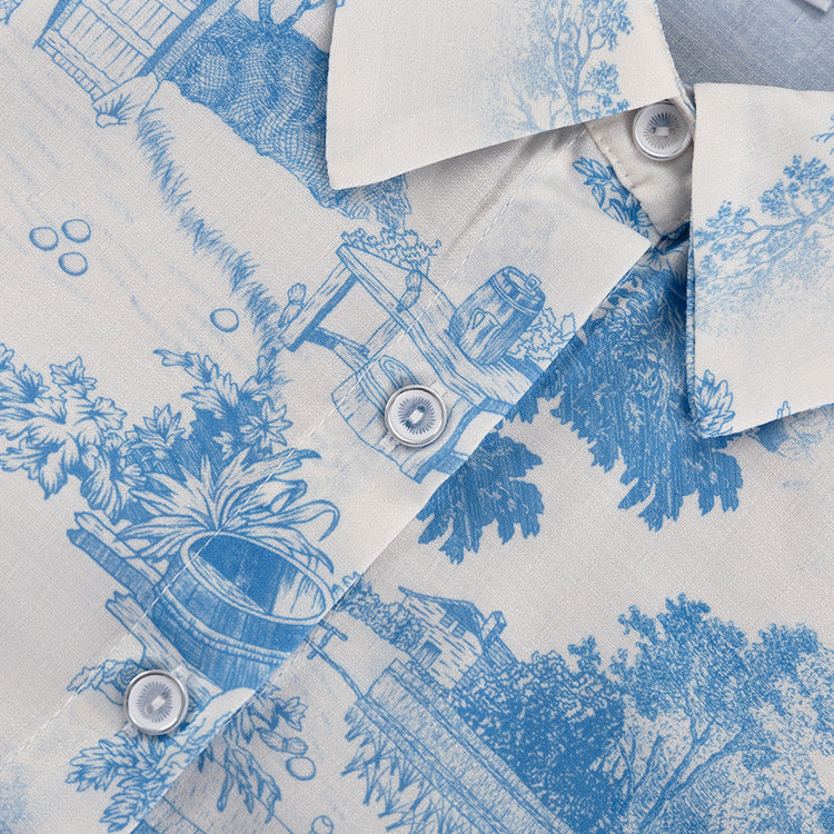 Women's Paint Print Turndown Collar Shirt High Waist Trousers Fashion Two-Piece Suit 14