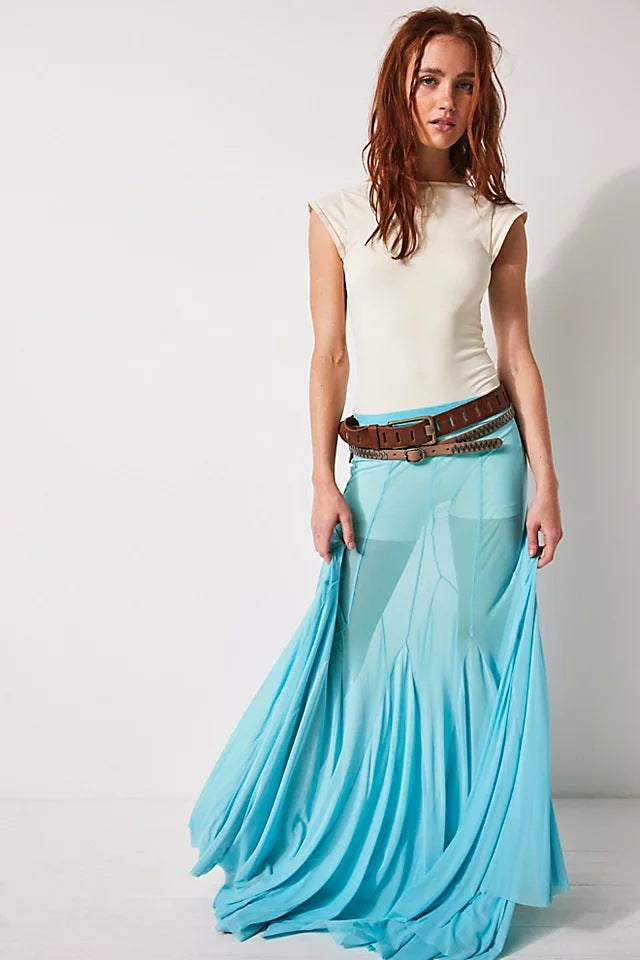 Irregular See-Through Mesh Sexy High-Waisted Long Skirt 4