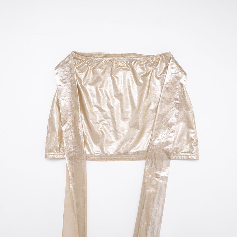 Women's Sexy Sheer Lace-Up Long Sleeve Top & Tight Fitting Bodycon Mini Skirt Two-Piece Set 18