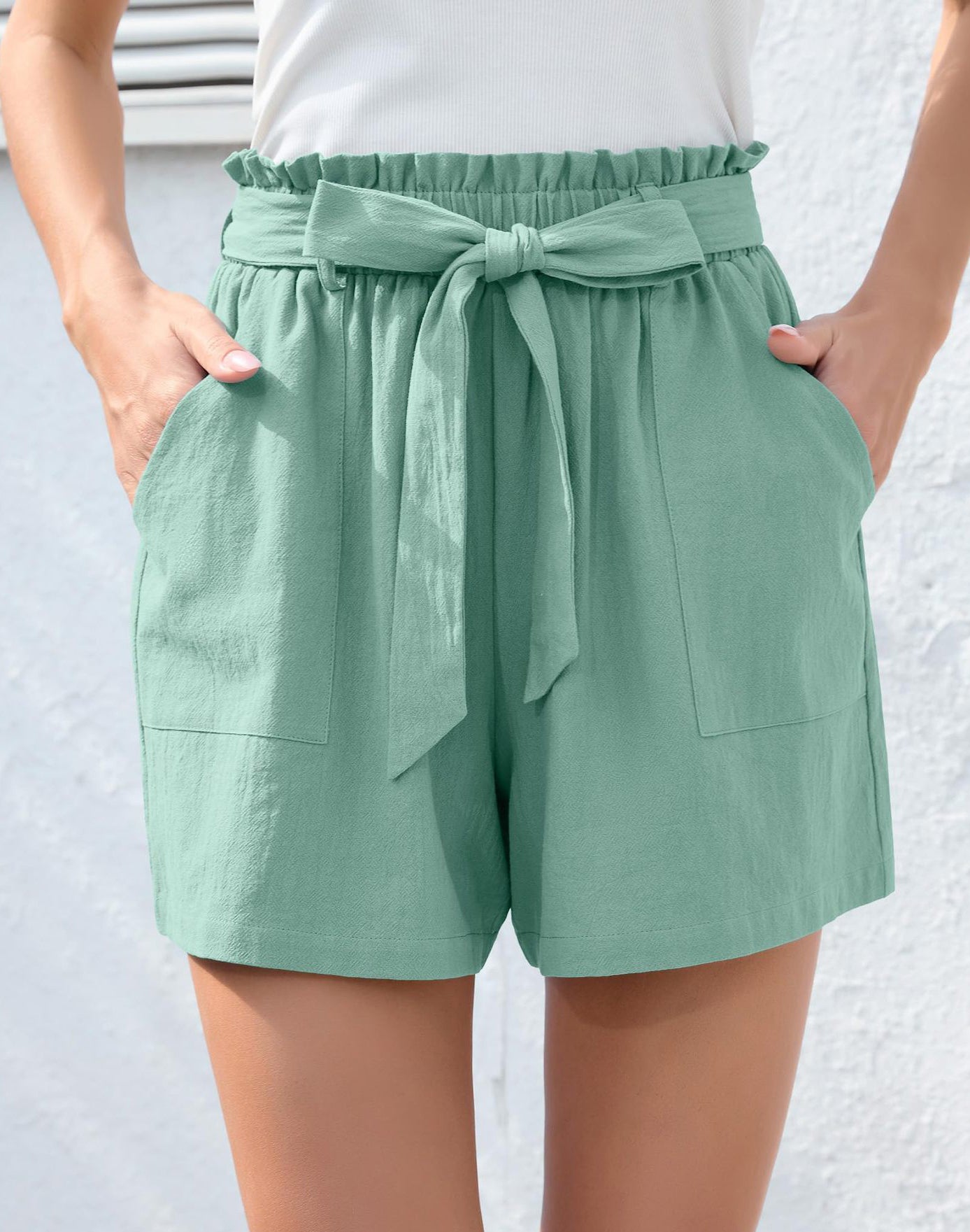 Women's ruffled tie waist summer shorts with pockets 13