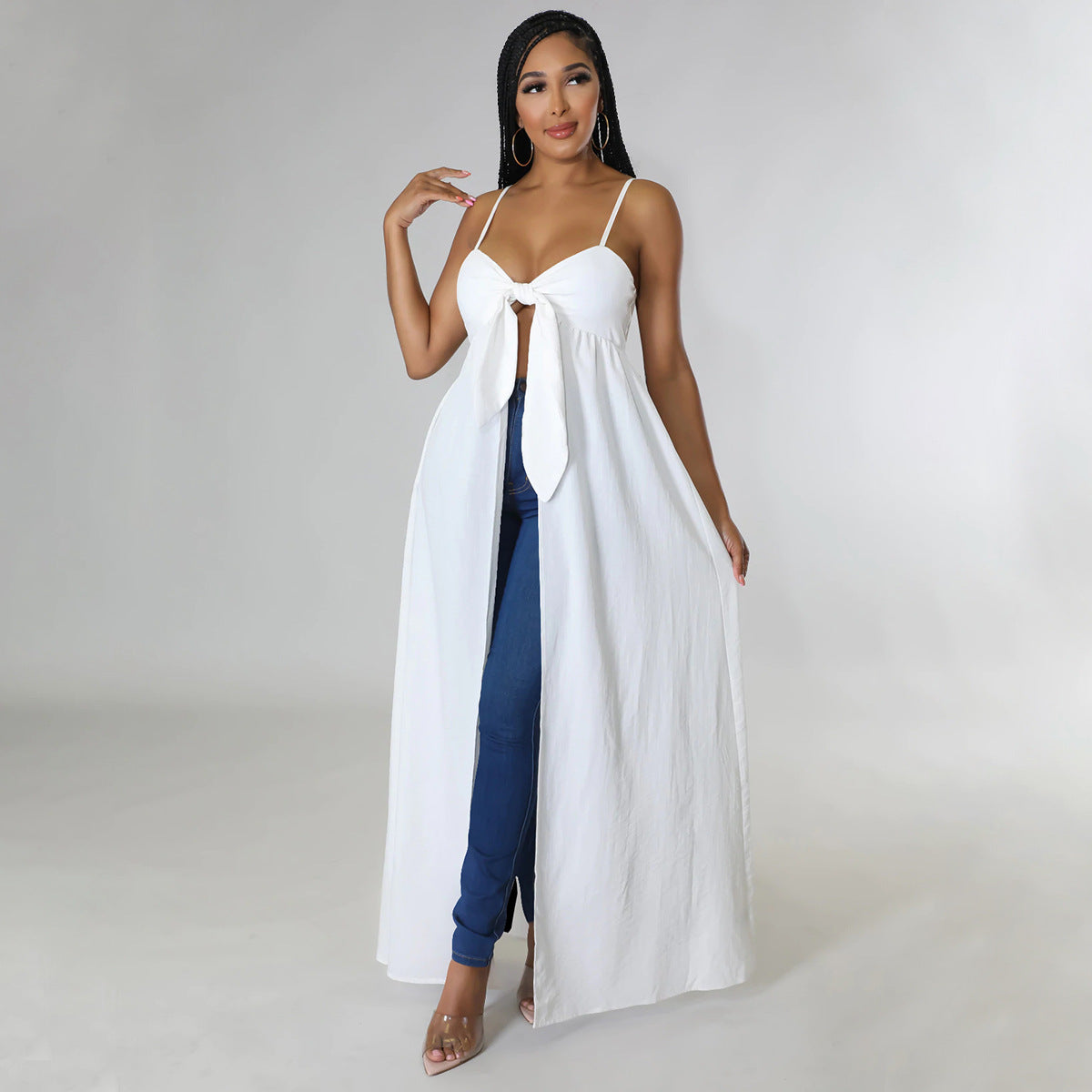 Women Sexy strap Irregular V-neck Slit Long T-Shirt