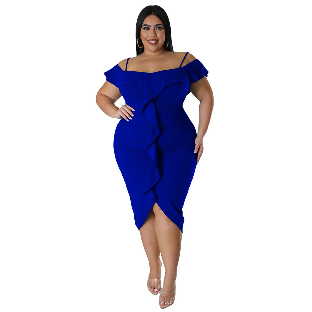 Plus Size Women Solid Off Shoulder Midi Dress 14