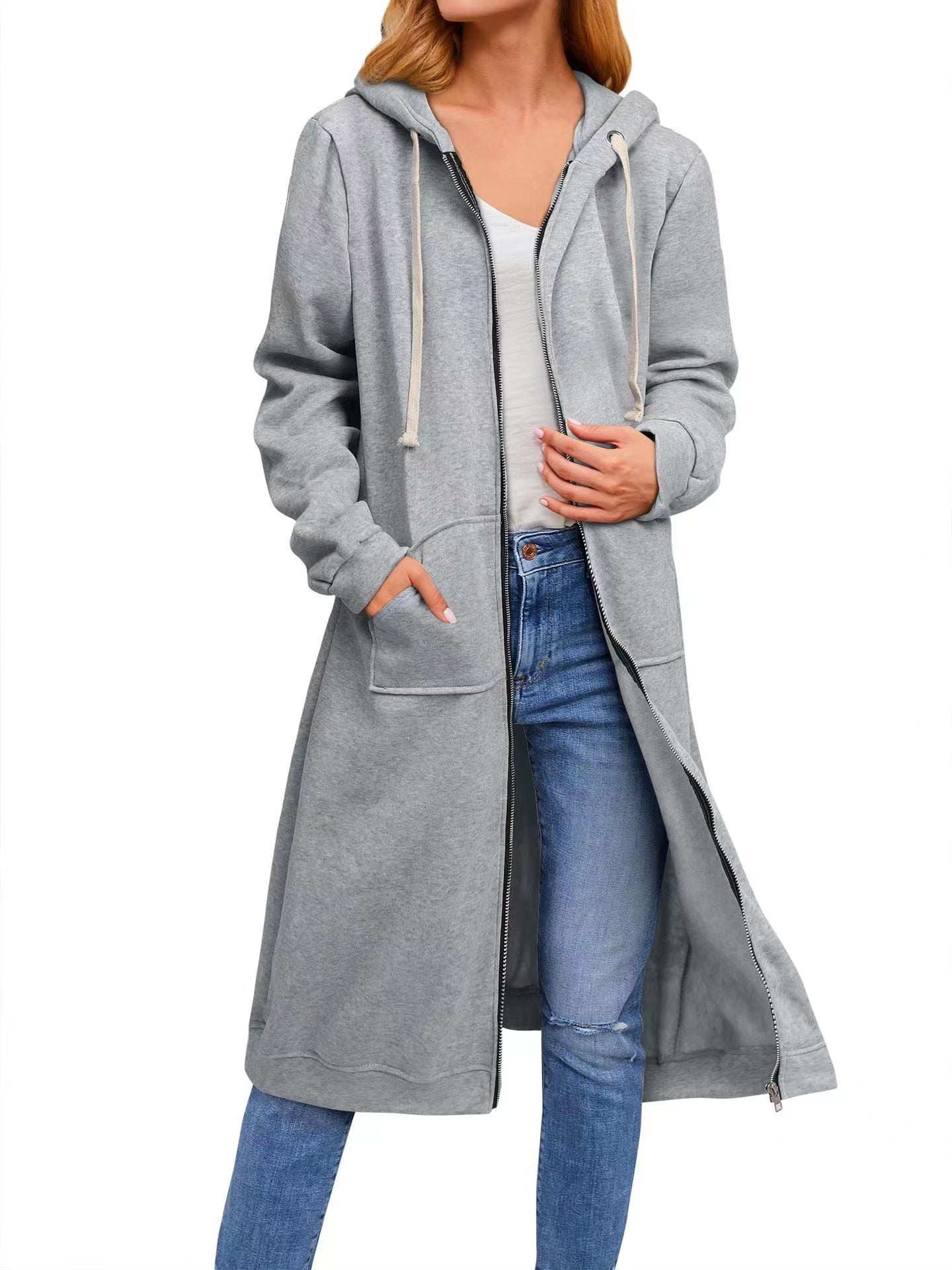Women Loose Zip Long Jacket 11