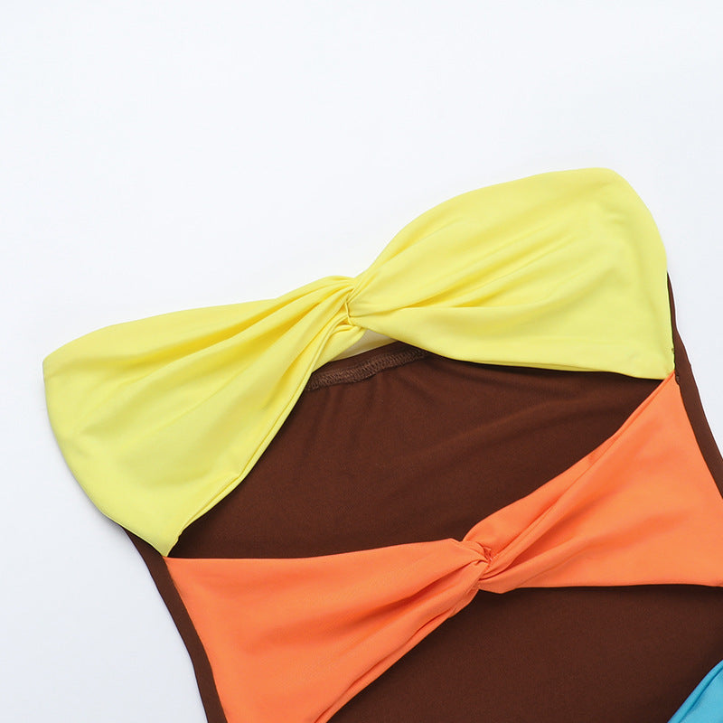 Women Contrast Strapless Hollow Sexy Dress 6