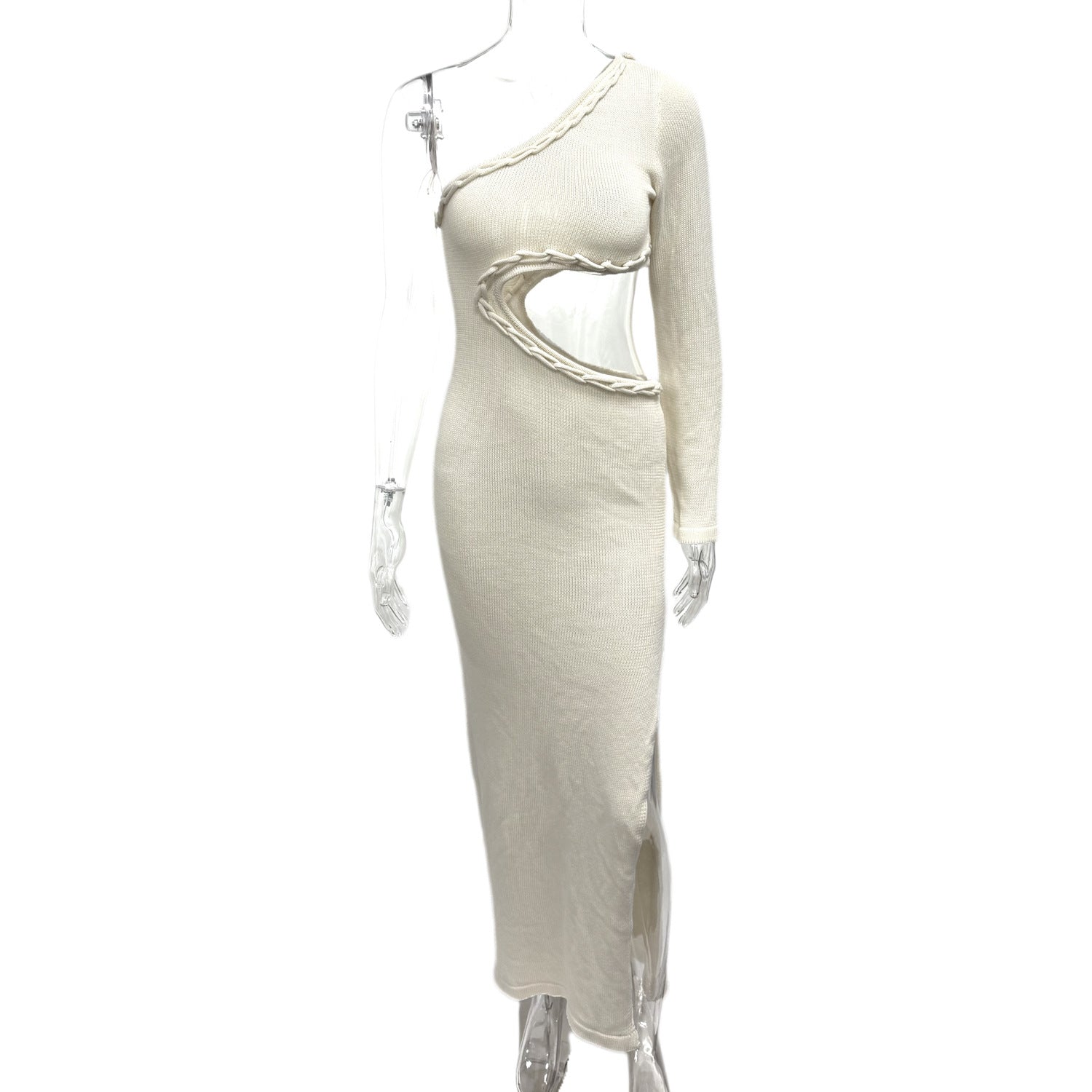 Summer Sexy Open Waist Slit Trendy Single Sleeve Knitted Dress 8