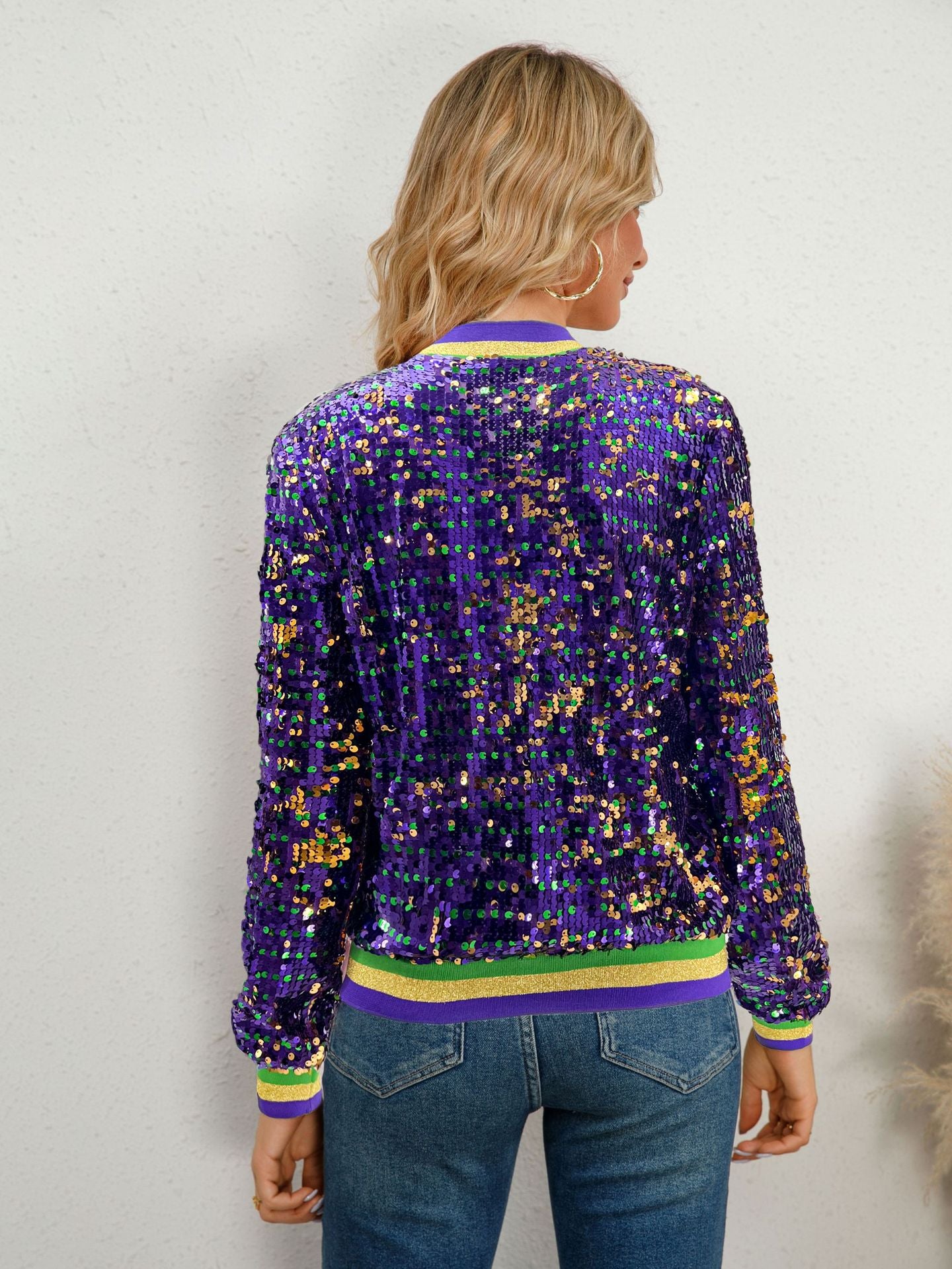 Women Long Sleeve Sequined Fashion Trendy Baseball Jacket 5