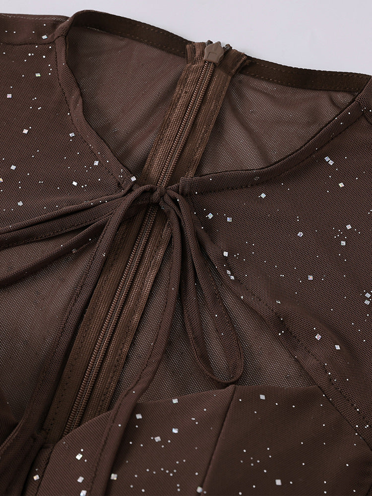 Mesh Bell Sleeve DSequin See-Through Mini Dress 14