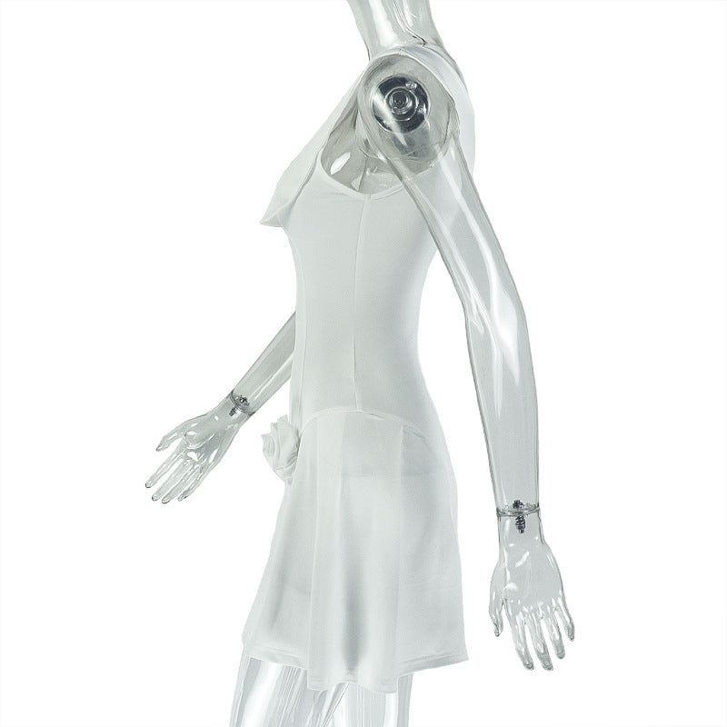 Women's Chic Solid Color One-ShoulderA-line Mini Dress 8