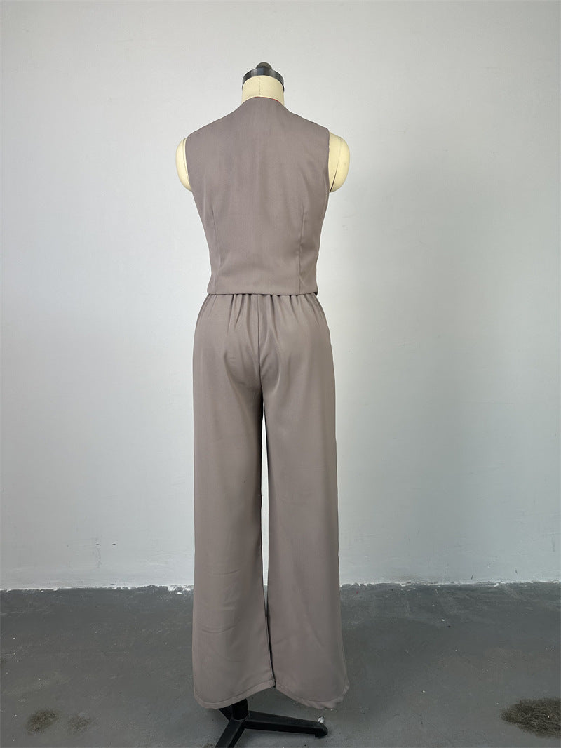 Women 's Spring V-Neck Sleeveless Vest Wide-Leg Trousers Casual Suit 15