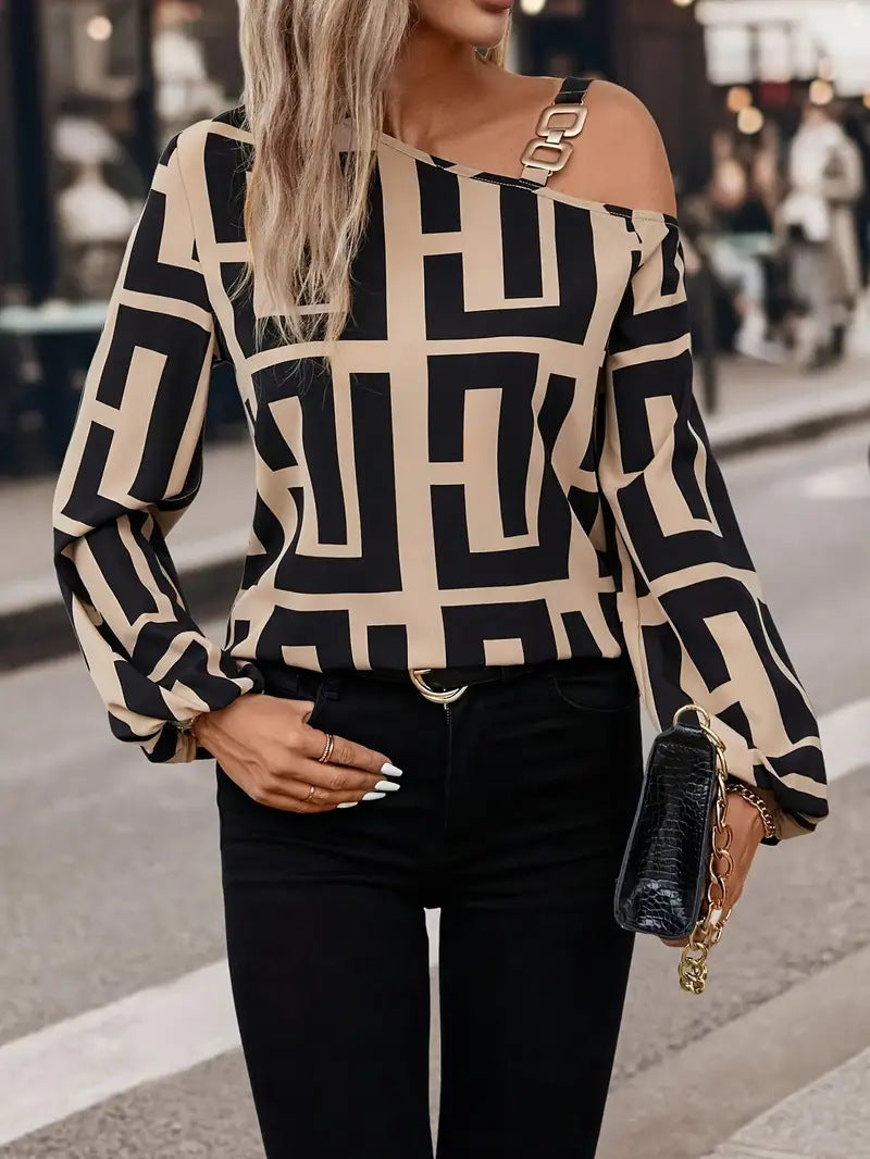 Autumn Fashion Patchwork Loose Casual Top Women Printed Shirt 4
