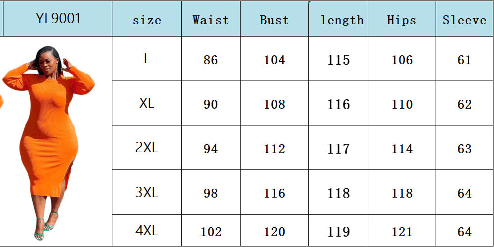 Autumn Plus Size Women's Ribbed Fashionable and Sexy Chic Slim Long Sleeve Round Neck Dress 8