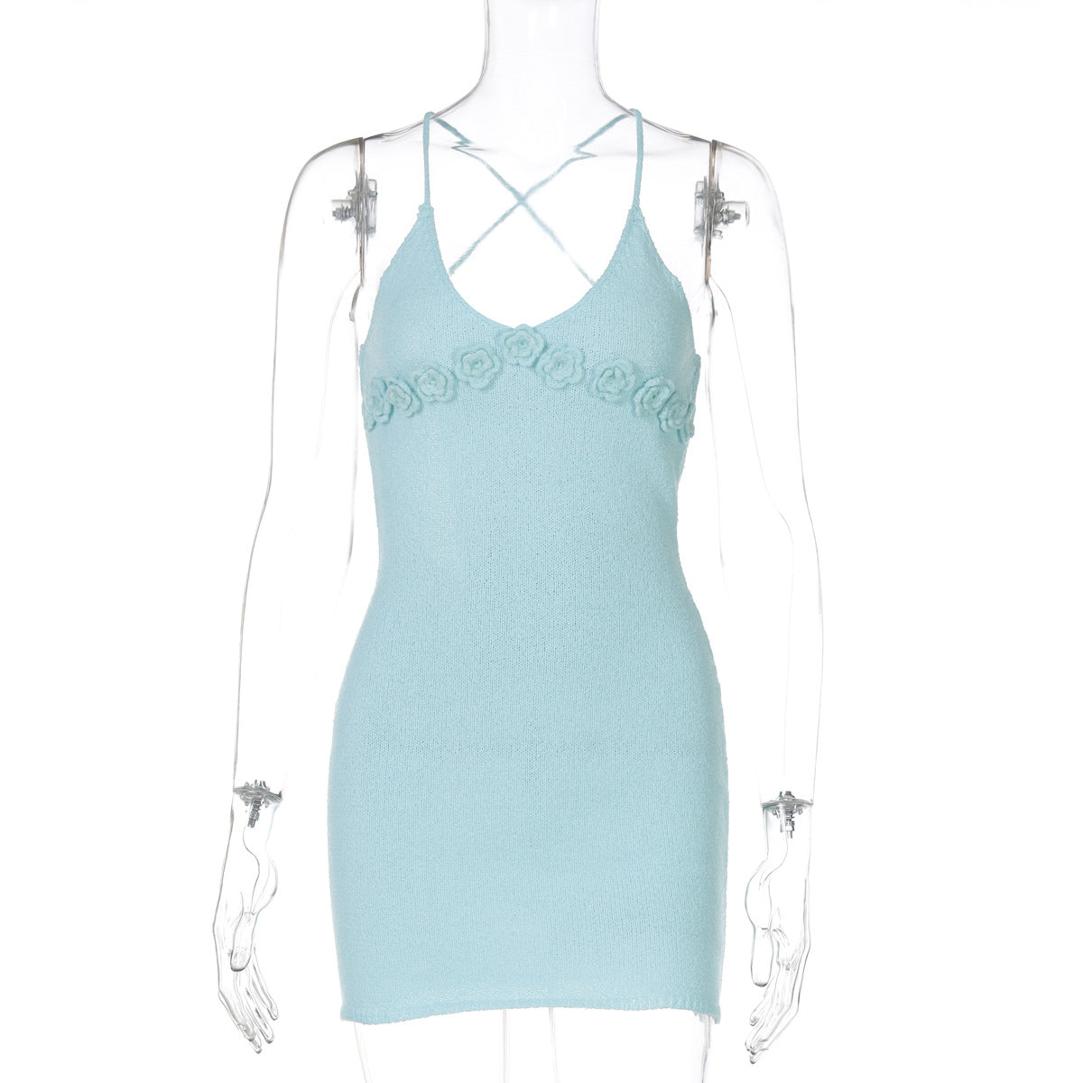 Women Summer Style Flower V-Neck Knitting Strap Dress 5