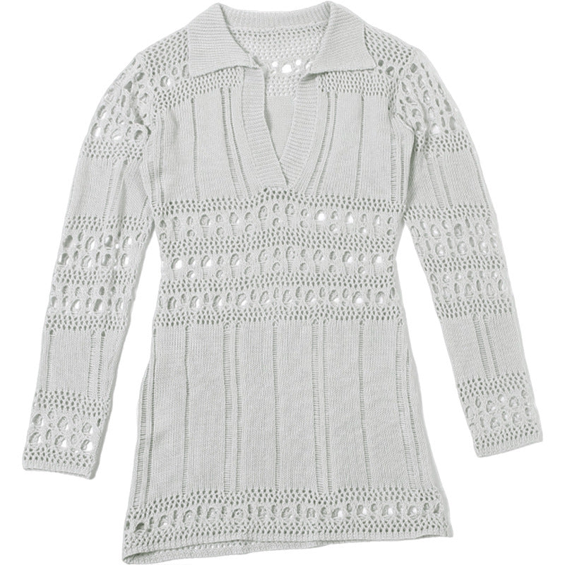 Women Fall Knitting Cutout Ripped Sexy V-Neck Bodycon Dress 9