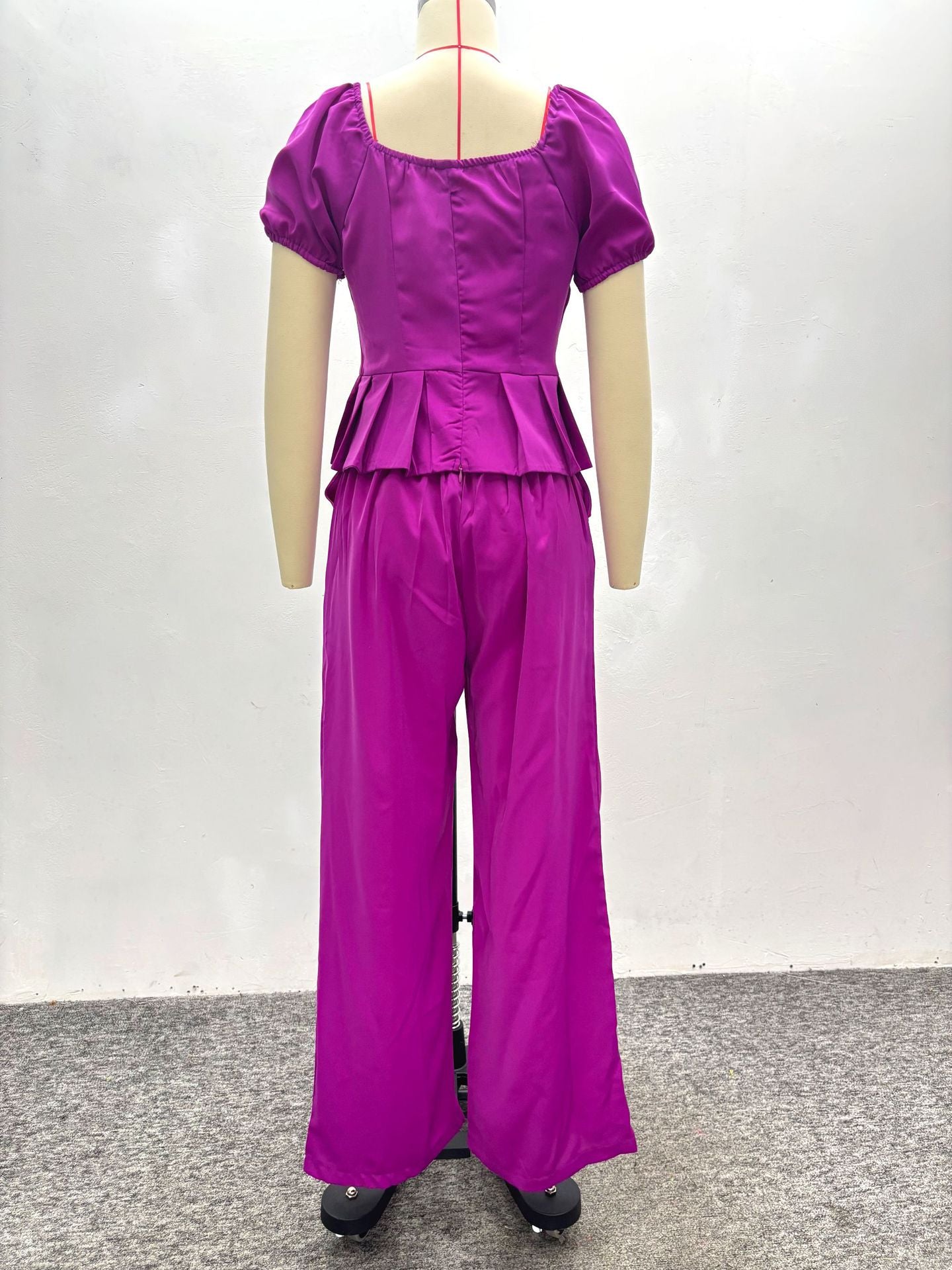 African Women Square Neck Ruffle Top And Solid Trousers Two-piece Set 7