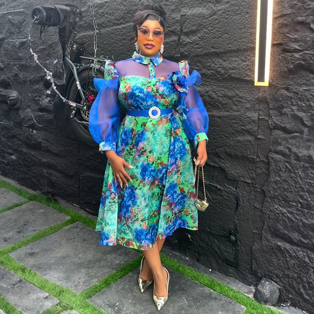 Plus Size Women Spring and Summer Tie-Dye Print Dress