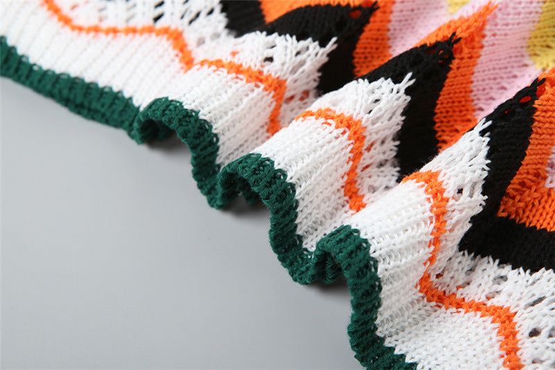 Summer Fashion Contrast Sexy V-Neck Crop Vest High Waist Slim Short Skirt Two Piece Set 16