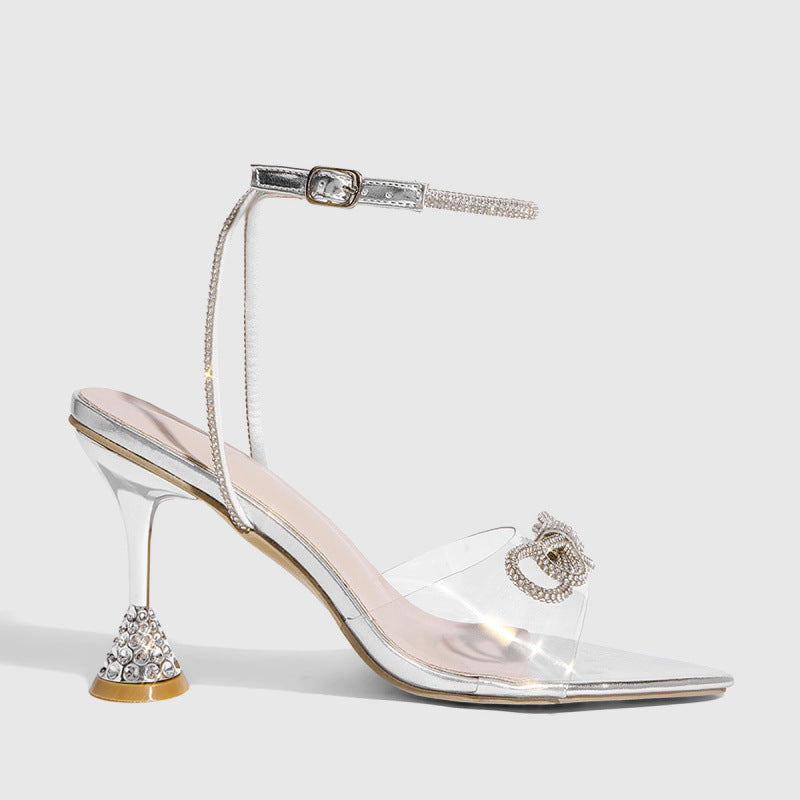 Women sexy rhinestone bow wine glass heel high heel sandals 8
