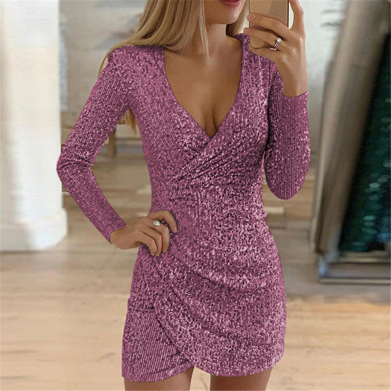 Autumn Sexy V-Neck Sequin Bodycon Dress 10