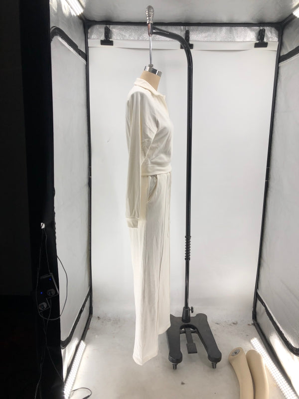 Women Fall/Winter Solid V-Neck Long Sleeve Casual Top and Pants Two-Piece Set 30