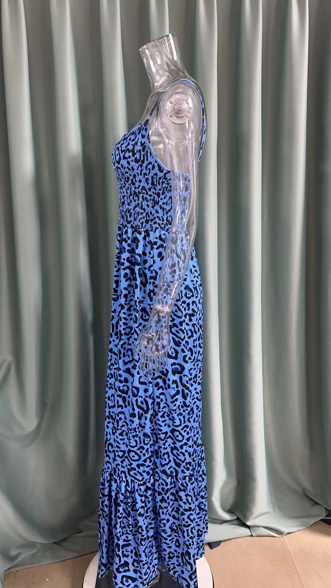 Summer Leopard Print V Neck Dress High Waist Sexy Chic Fashion Long Dress 23