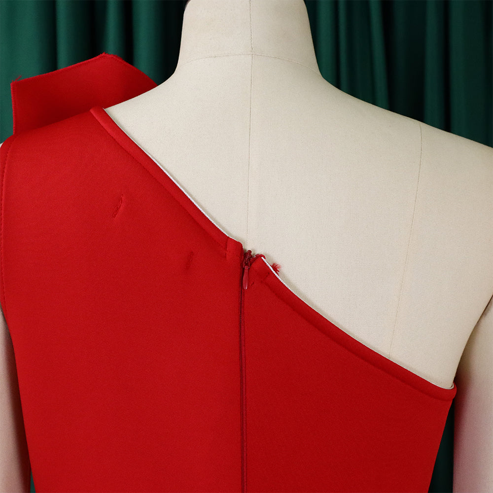 Plus Size Women's Sexy One Shoulder Ruched High Waist Ruffle Formal Party Gown Evening Dress 24