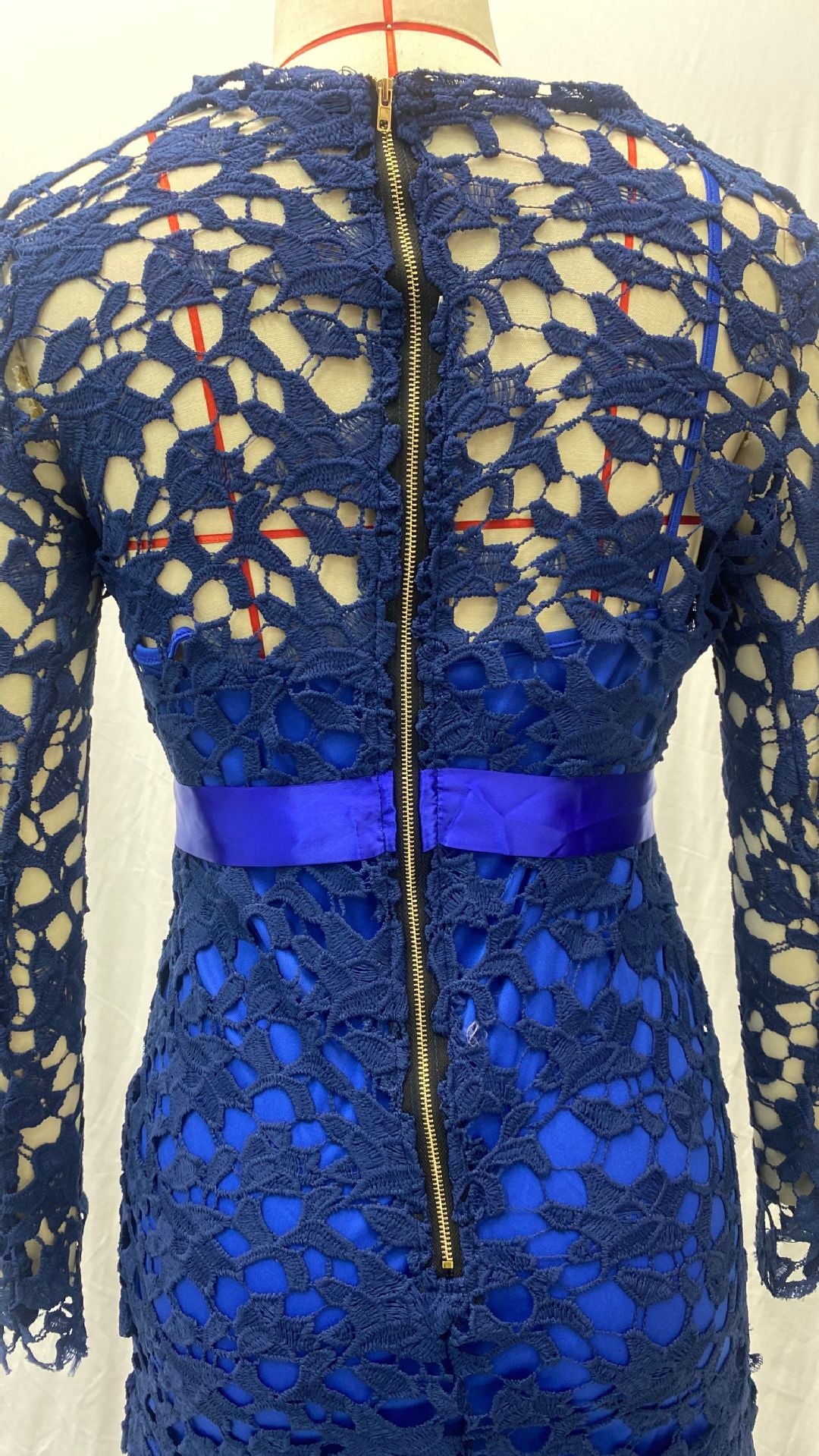 Women Lace Hollow Long Sleeve Stand Collar Lace Irregular Dress 16