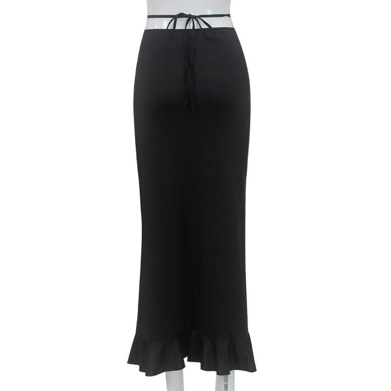 Fashionable Slim Women's Lace-Up Sexy Ruffled Low-Waist Elegant Long Skirt 5
