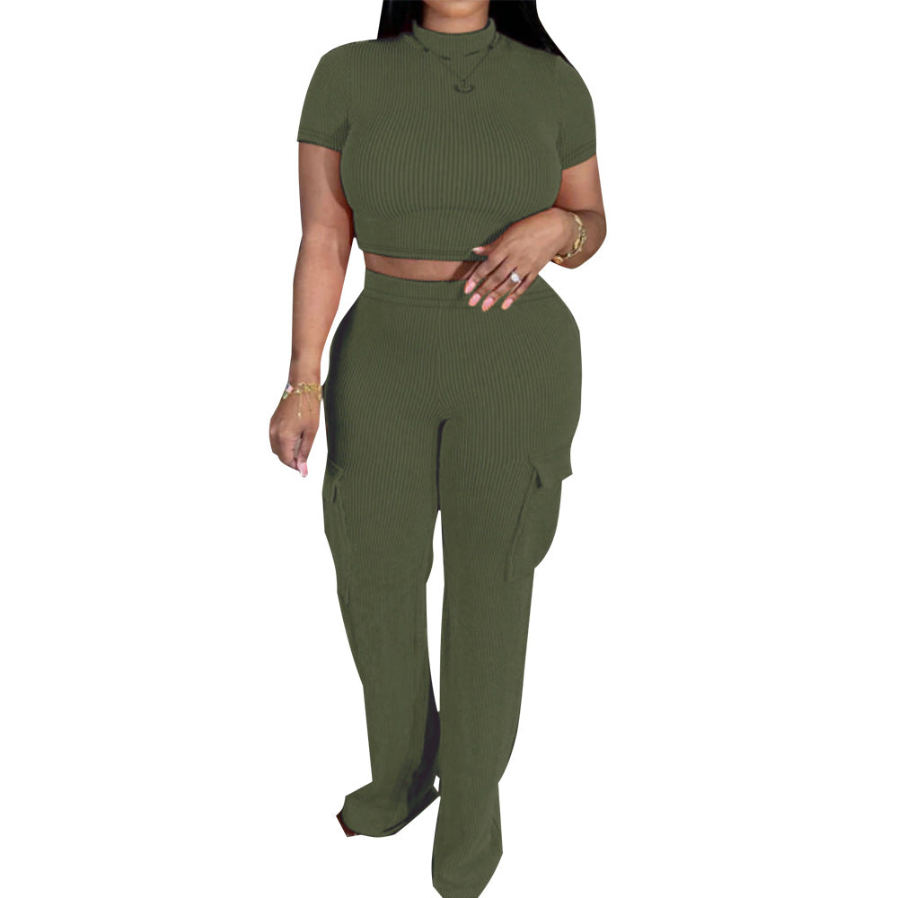 Women Casual Top and Pocket Pant Two-piece Set 9