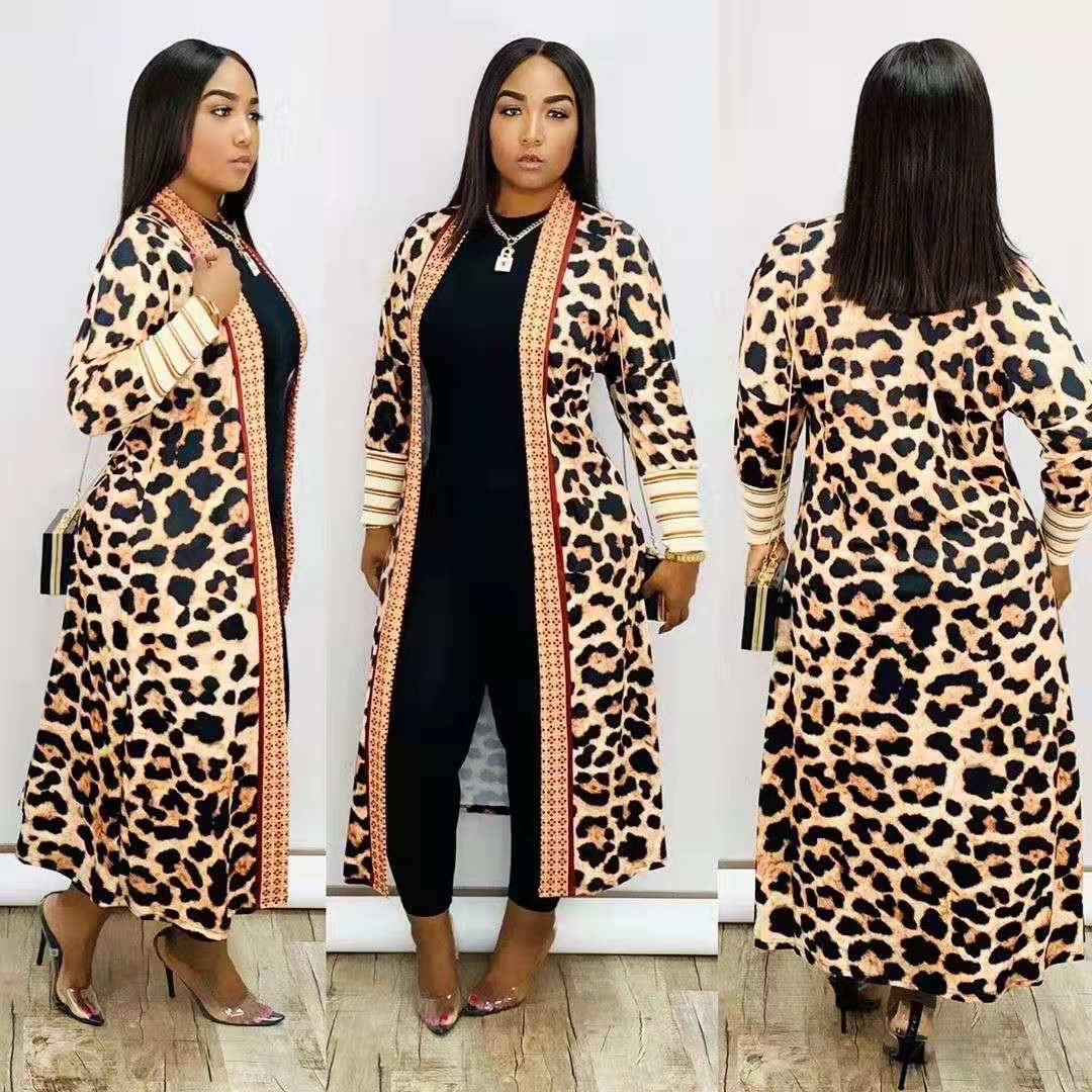 Women printed lips leopard print Long jacket 6
