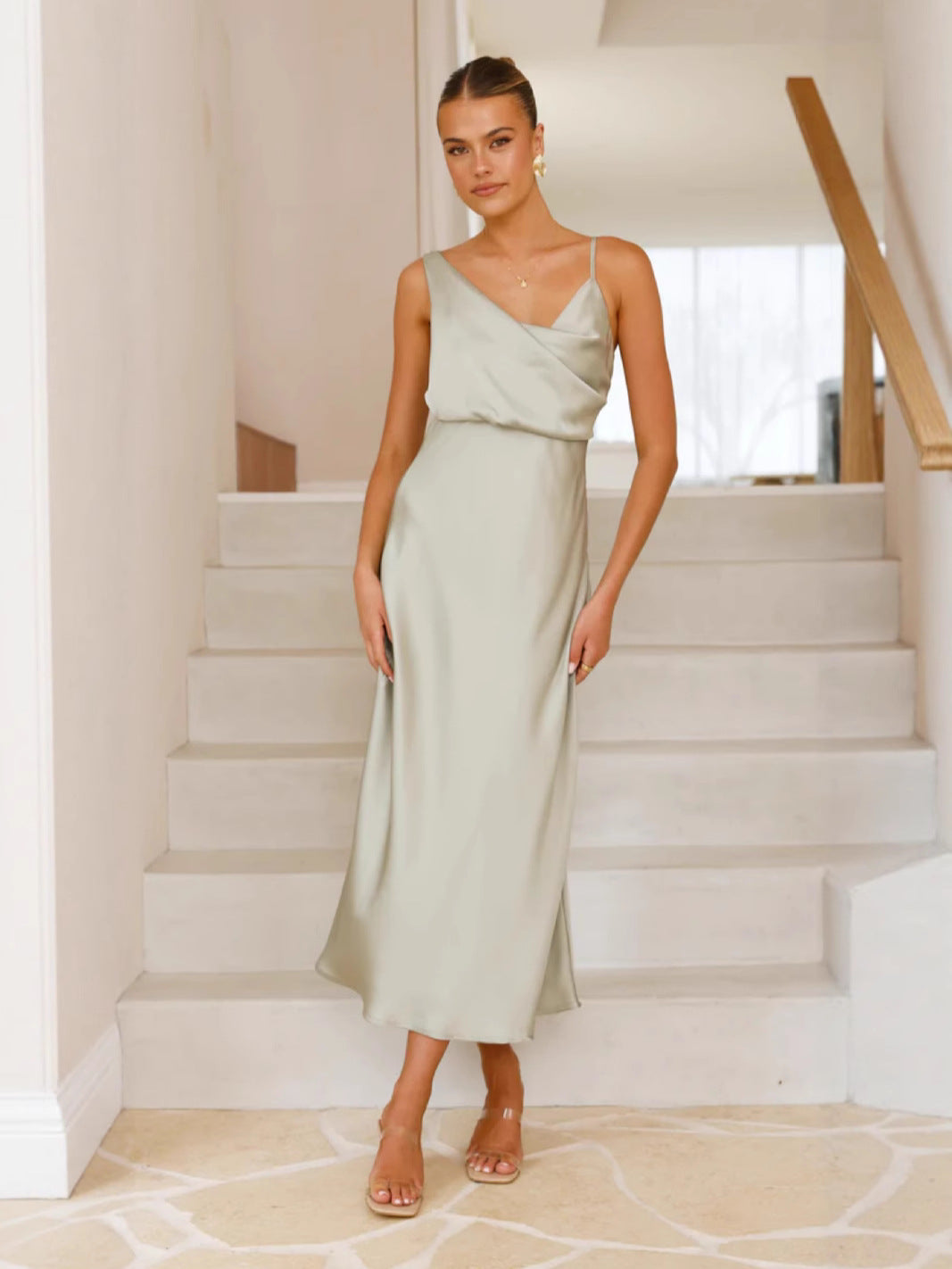 Women Summer Solid Satin Suspender Sexy Dress 11