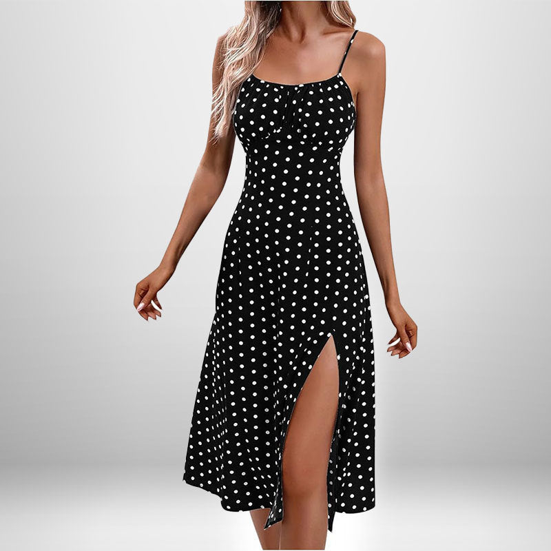 Women Spring Sexy Print Lace-up Slit Strap Dress 3