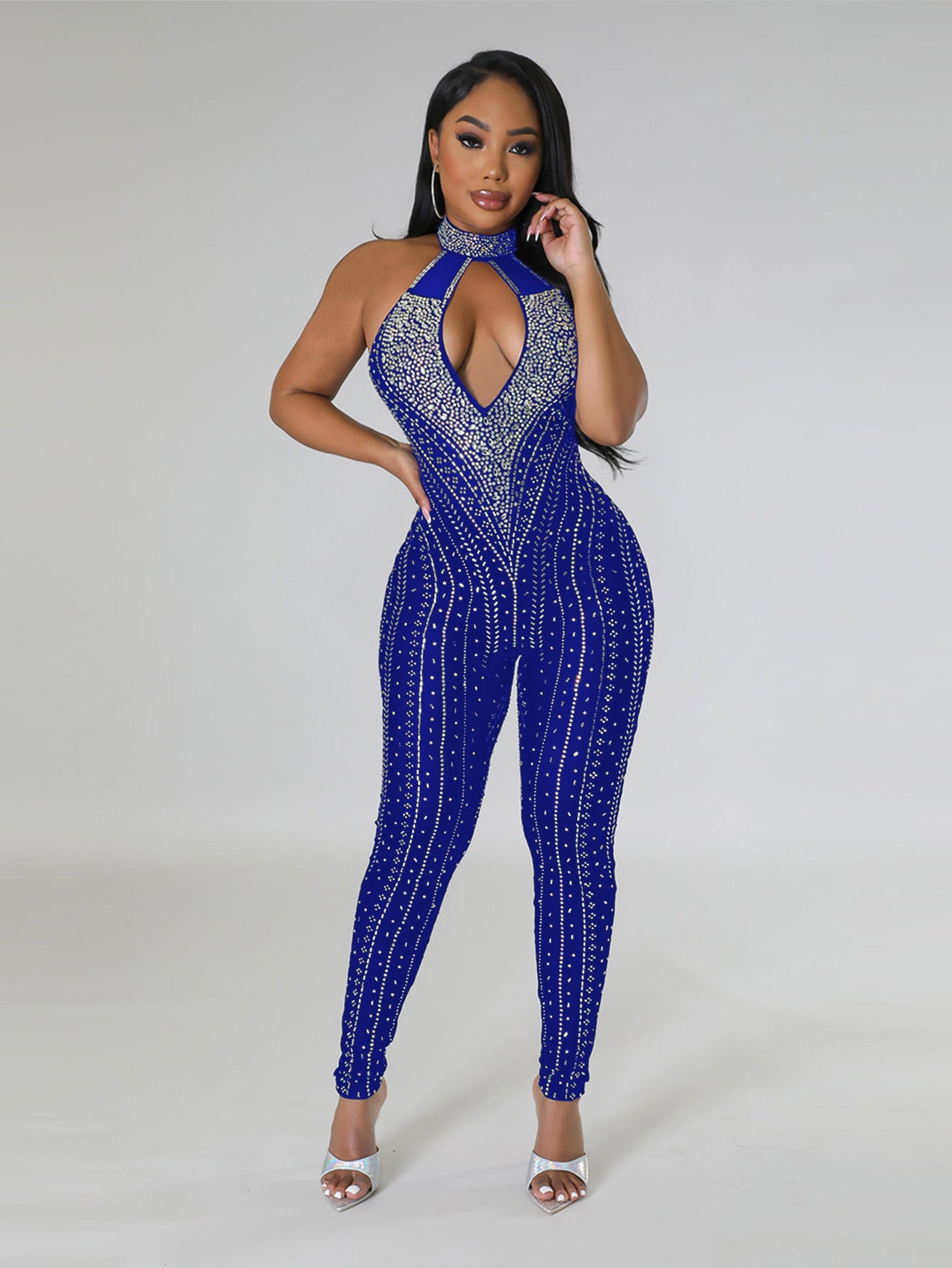 Women's Sexy Tight Fitting Summer Hollow Beaded Sleeveless Jumpsuit 4