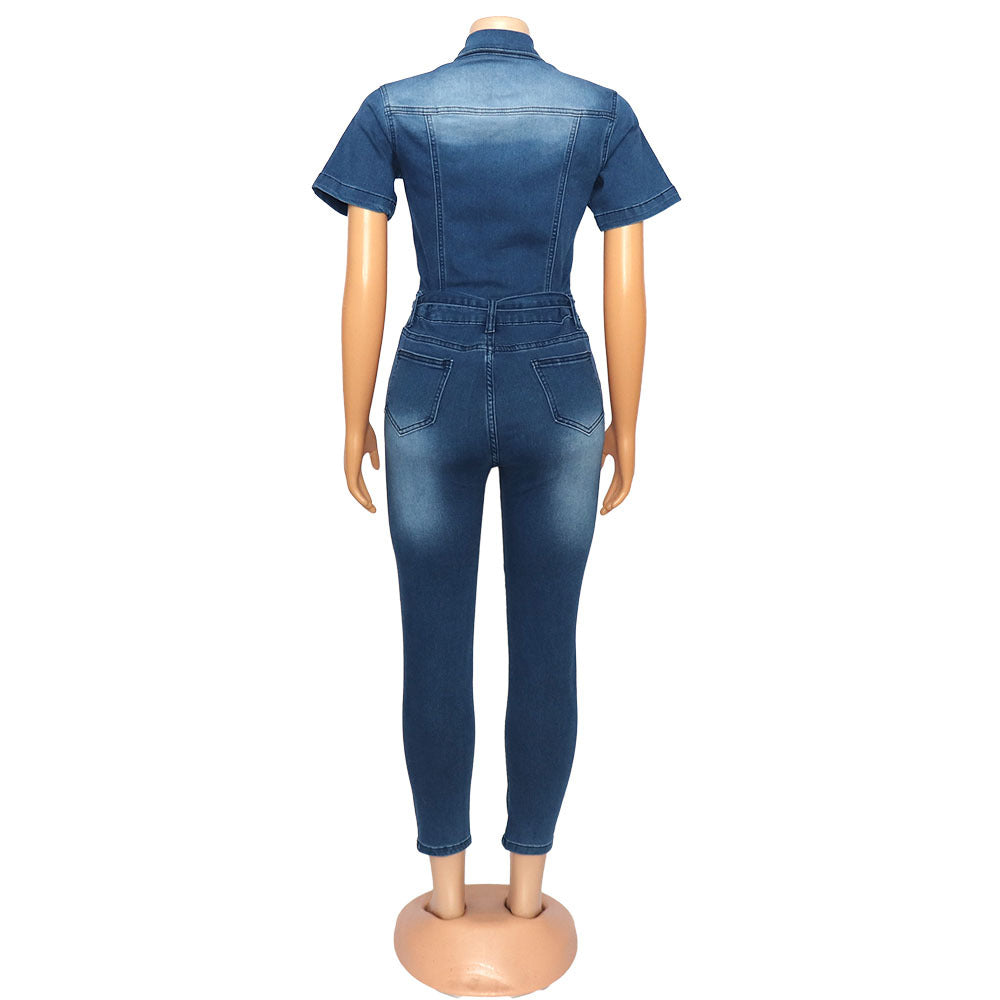 African Women Stretchy Beaded Denim Jumpsuit 4