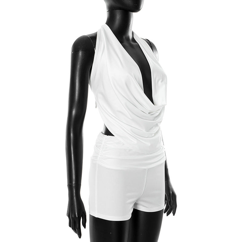 Women Summer Halter Neck Backless Strapless Top Shorts Two Piece Set 8