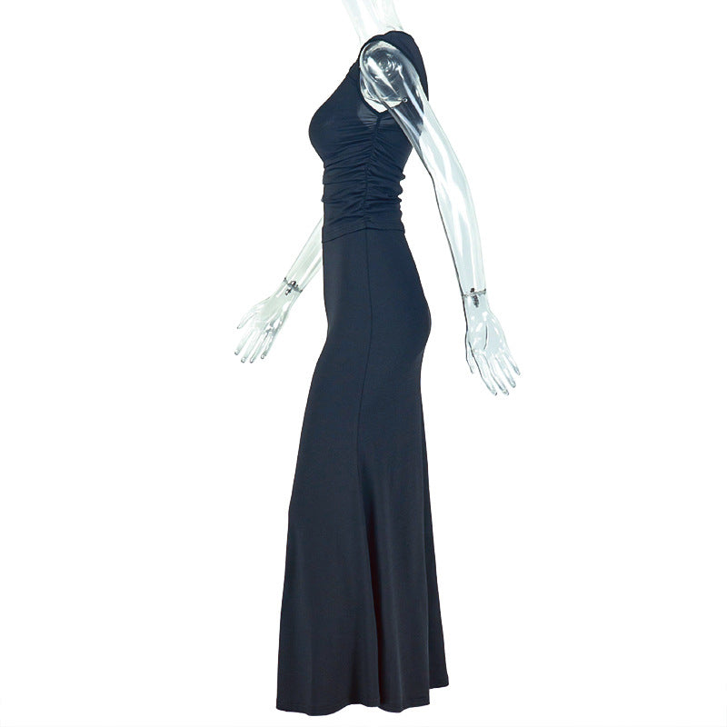 fashion solid color Slash Shoulder Slim  two-piece skirt set for women 8