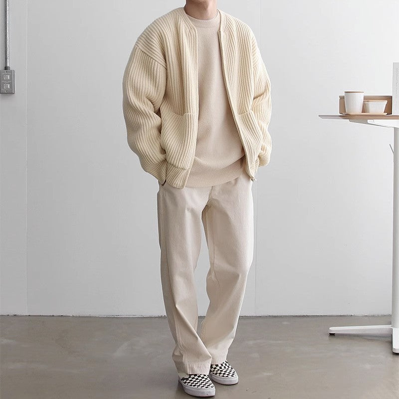 Men's Casual Solid Round Neck Knitting Cardigan Jacket 10