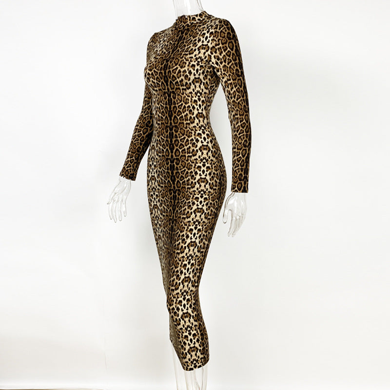 Autumn and winter Women fashion leopard print long-sleeved sexy slim dress 8