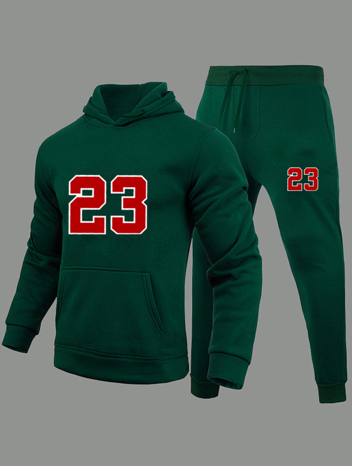 Spring And Winter Print Loose Men's Hoodies Pants Set 17